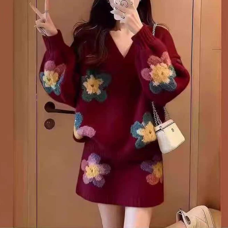한 바람 chic 전체 집합 느긋한 느슨함 센스 부드러운 바람 2026 새로운 V넥 니트 스웨터 미니 스커트 투피스 슈트 이미지 2