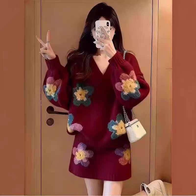 한 바람 chic 전체 집합 느긋한 느슨함 센스 부드러운 바람 2026 새로운 V넥 니트 스웨터 미니 스커트 투피스 슈트 상세 이미지 7