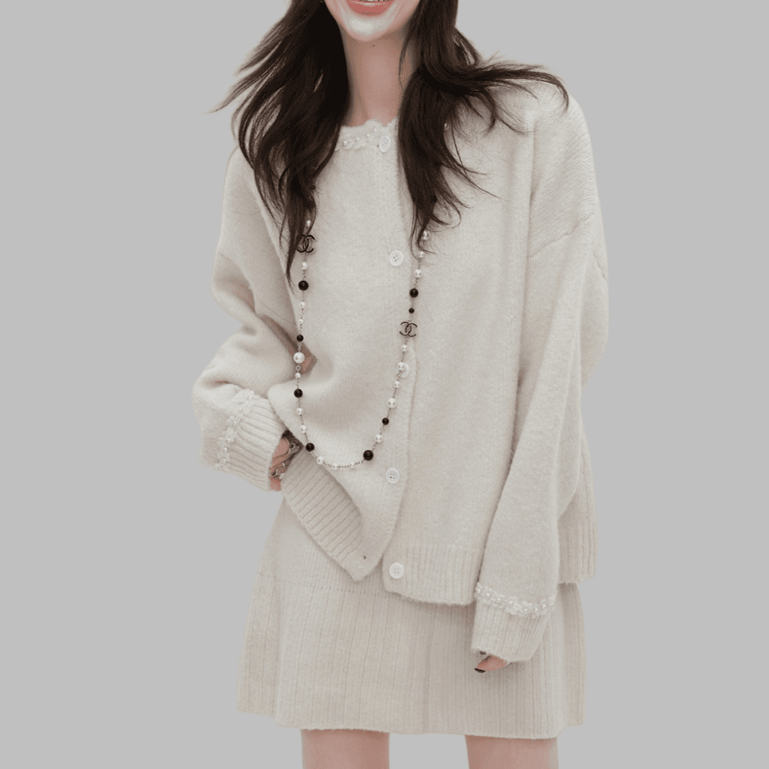 프랑스식 작은 샤넬 스타일 니트 오픈 가디건 반신 스커트 투피스 슈트 여성 가을 겨울철 miu 부서 품격 고급 센스 세트 이미지 5