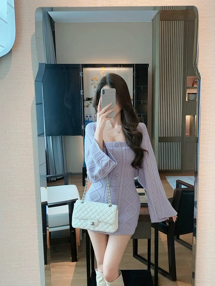 한 부서 스웨터 니트 오픈 가디건 튜브탑 드레스 아이들 허리 수축 슬림해 보이는 품격 섹시함 인사이드 가져 가라. 미니 스커트 가을 겨울철 상세 이미지 9