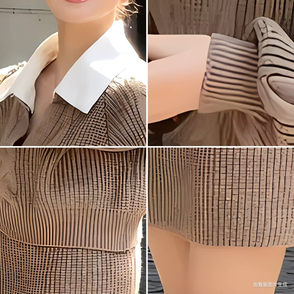 한 셔츠 칼라 스웨터 세트 여성 패치워크 색상 칼라 페이크 레이어드 맨위 하이웨이스트 미니 스커트 투피스 세트 상세 이미지 6