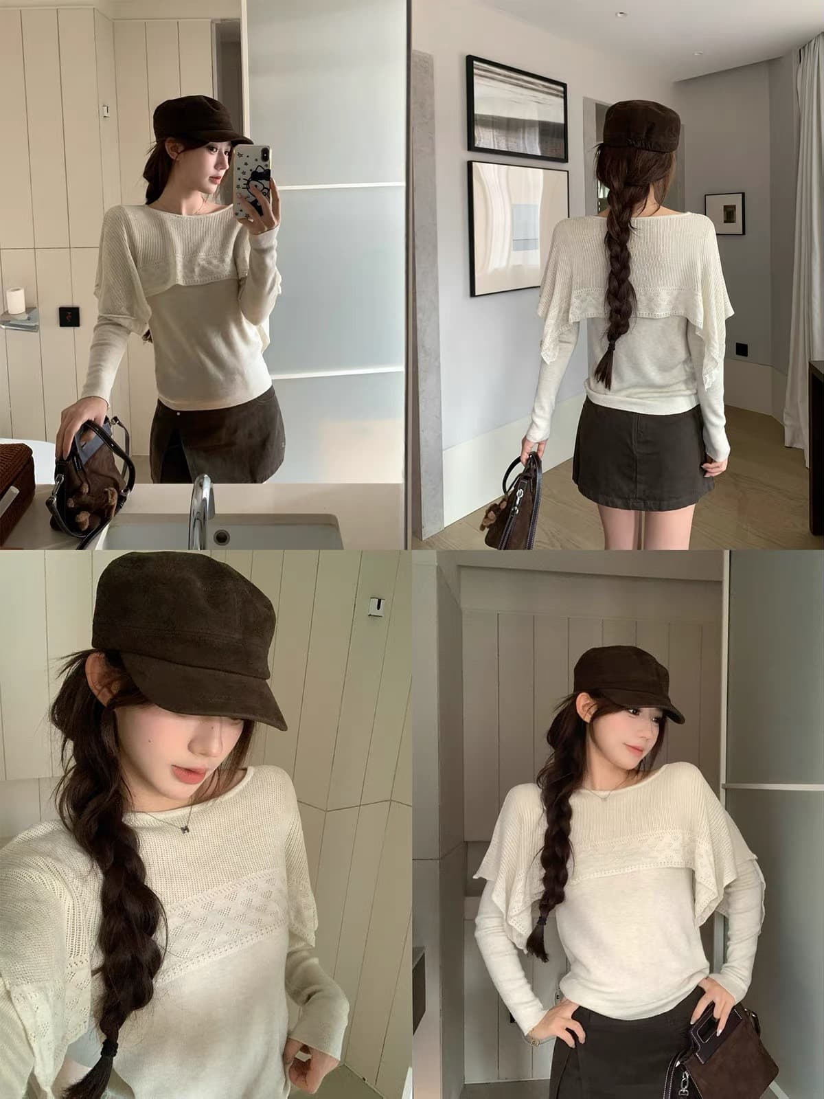 얕은 오트밀 라운드 넥 숄 홀로우 아웃 맨위 상세 이미지 1