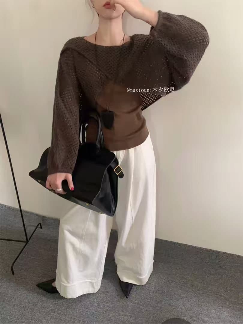 고급 센스 홀로우 아웃 숄 블라우스 캐미솔 투피스 세트 상세 이미지 1