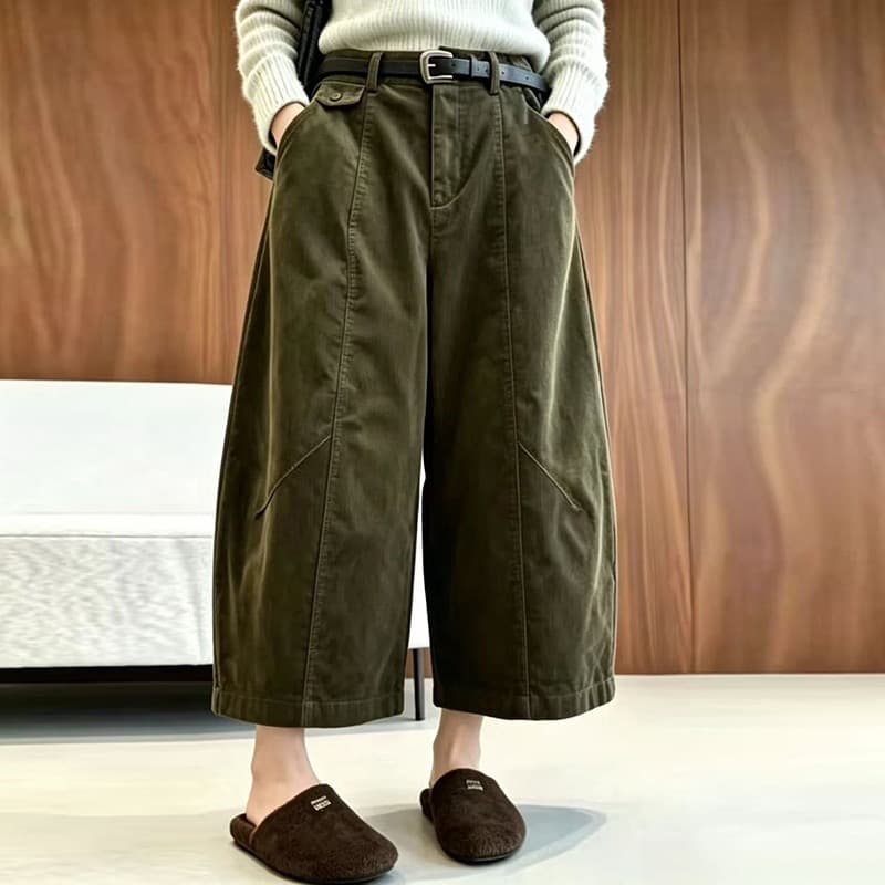 한 부서 하이웨이스트 코듀로이 8 점 모통이 칼 바지 여성 가을 루즈핏 슬림해 보이는 다용도 넓은 다리 캐주얼 바지 이미지 4