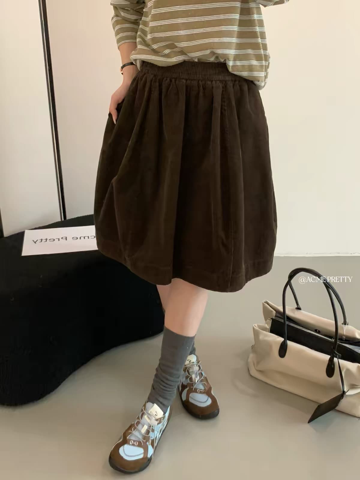가을 켜기 새로운 한 부서 미니멀리즘 품격 캐주얼 다용도 코듀로이 다용도 슬림해 보이는 반신 스커트 상세 이미지 1
