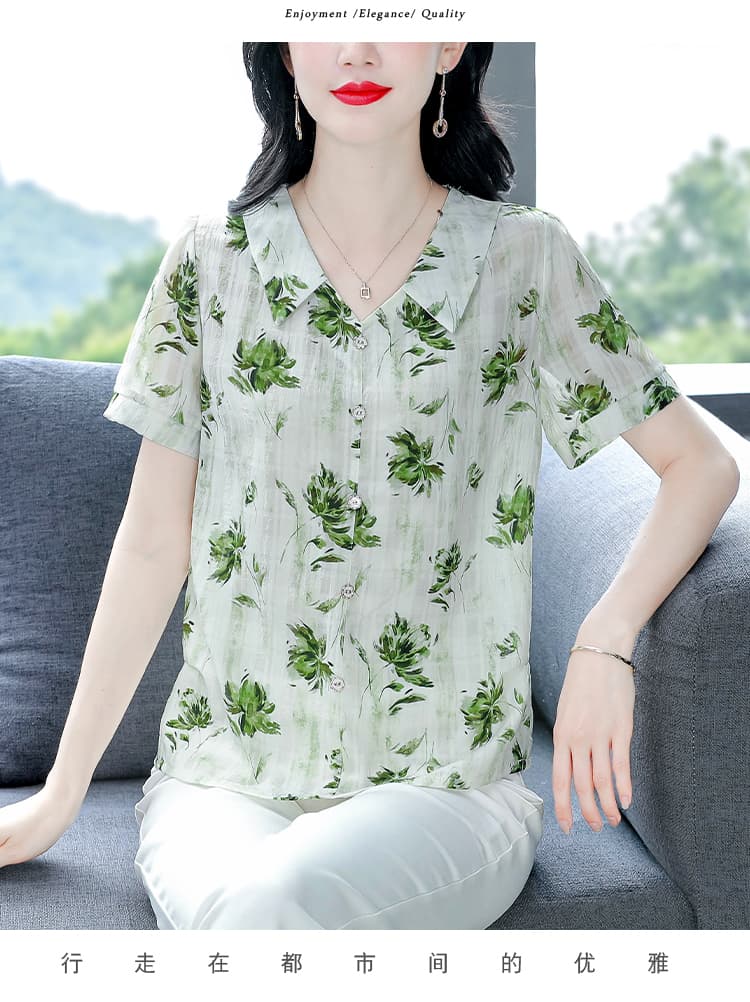 여름 드레스 반팔 쉬폰 블라우스 베이비 칼라 여성 절묘한 다용도 작은 셔츠 몸매 가꾸기 슬림해 보이는 맨위 상세 이미지 15