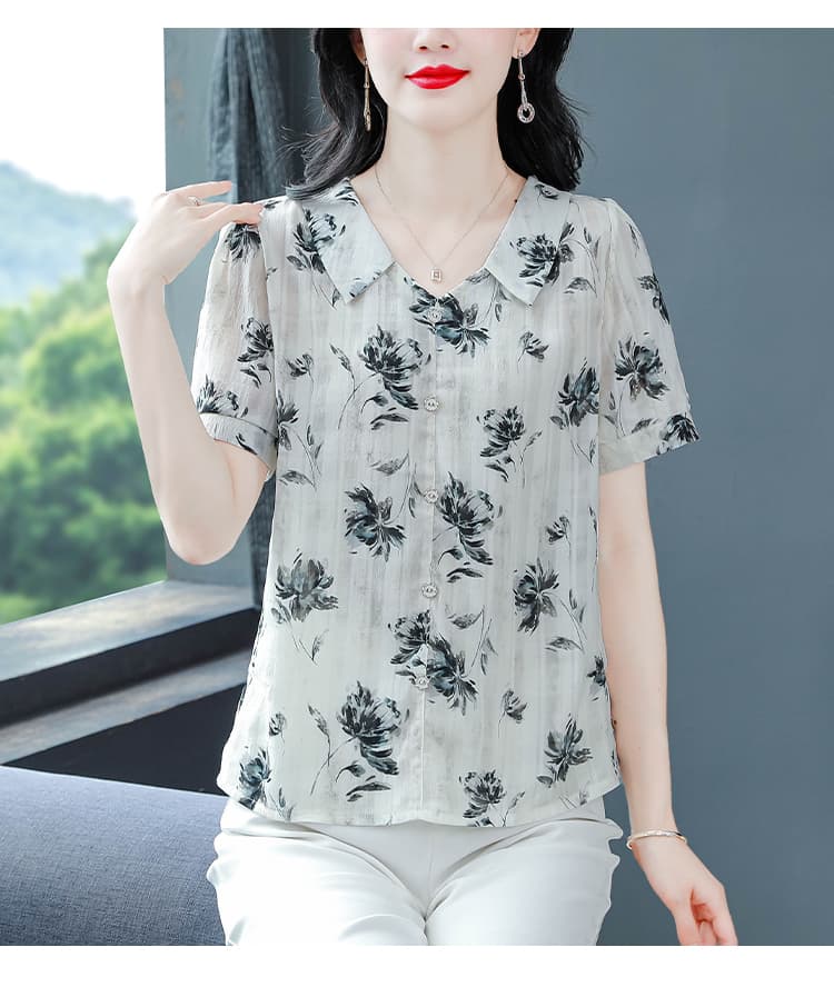여름 드레스 반팔 쉬폰 블라우스 베이비 칼라 여성 절묘한 다용도 작은 셔츠 몸매 가꾸기 슬림해 보이는 맨위 상세 이미지 22