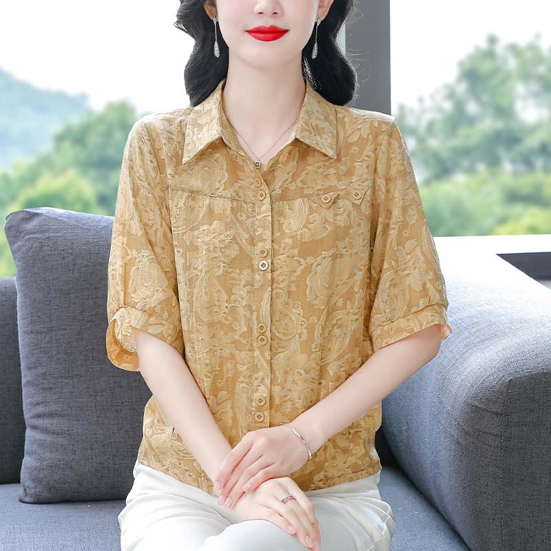재고 있음 여름 드레스 새로운 셔츠 루즈핏 빅 사이즈 어머니 드레스 패션 아름다운 다용도 쉬폰 블라우스 여성 반팔 맨위 이미지 4