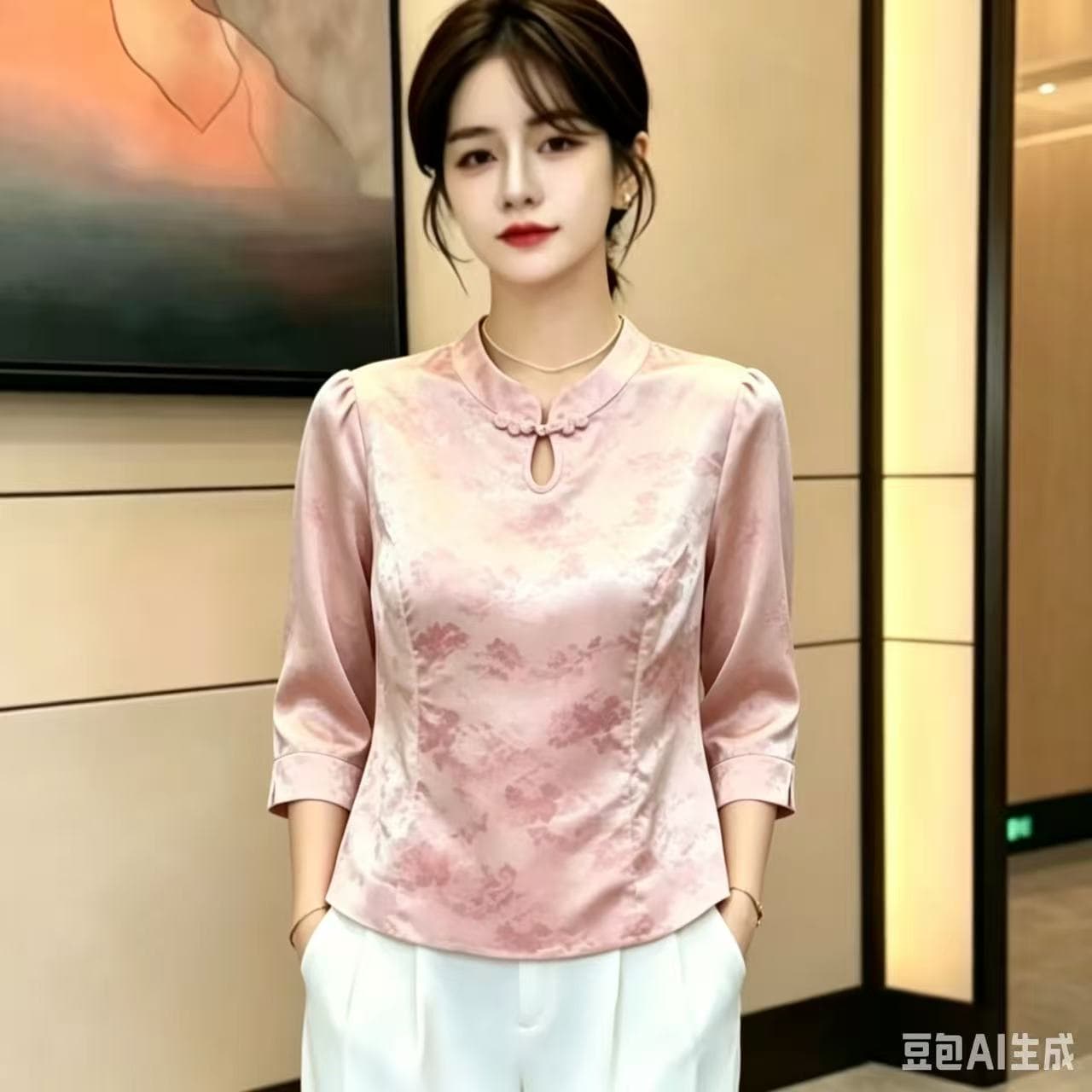 레트로 국풍 새로운 중식 맨위 7부 소매 새로운 몸매 가꾸기 슬림해 보이는 치파오 다용도 작은 셔츠 여름 새로운 여성 의류 상세 이미지 3
