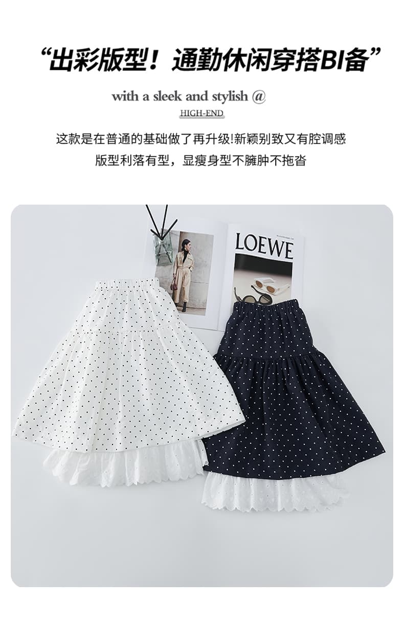 실사 슬림해 보이는 프랑스식 달콤한 스타일 도트 무늬 레이스 레이스 반신 스커트 여성 케이크 드레스 한 마디 푹신한 ins 중간 스커트 상세 이미지 15