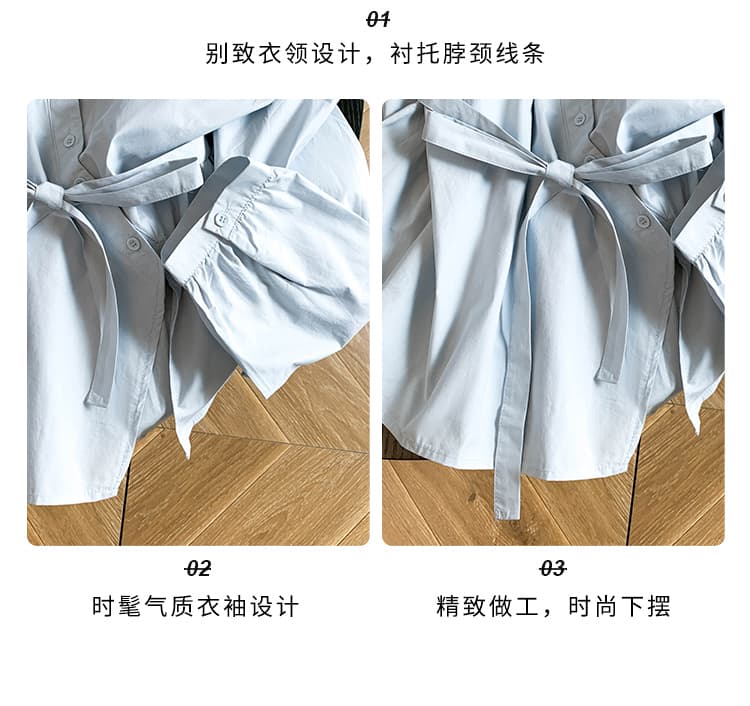 2026 년 가을 새로운 한 부서 품격 단색 미니멀리즘 캐주얼 Chic 다용도 셔츠 스트랩 허리 수축 맨위 여성 상세 이미지 5