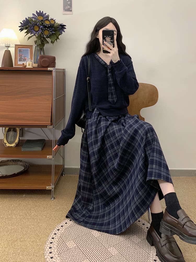 안개 모두 새벽 가을 겨울 스웨터 니트 통통한 여동생 새로운 연령 감소 품격 느긋한 페이크 레이어드 여성 드레스 상세 이미지 13