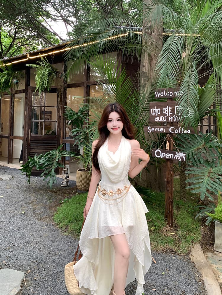 새로운 여름 휴가 여행 보헤미안 불규칙 프릴 투피스 드레스 자외선 차단 의류 상세 이미지 16