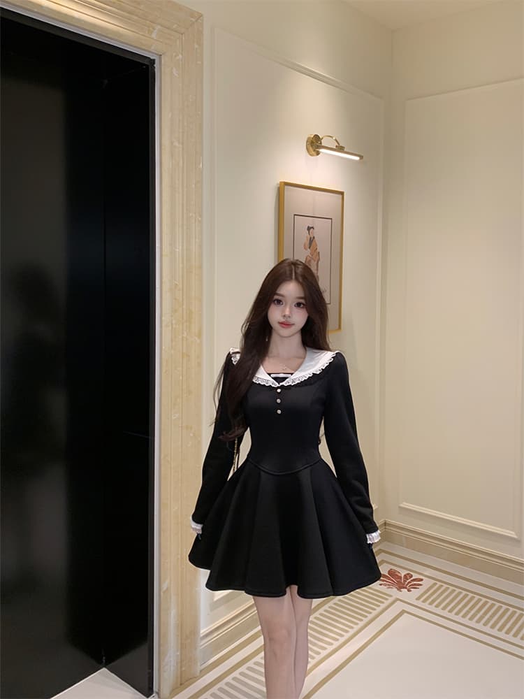 2026 학원 스타일 베이비 칼라 가을 겨울 의류 그는 벤 바람 두꺼운 신축성 니트 공주 드레스 상세 이미지 2