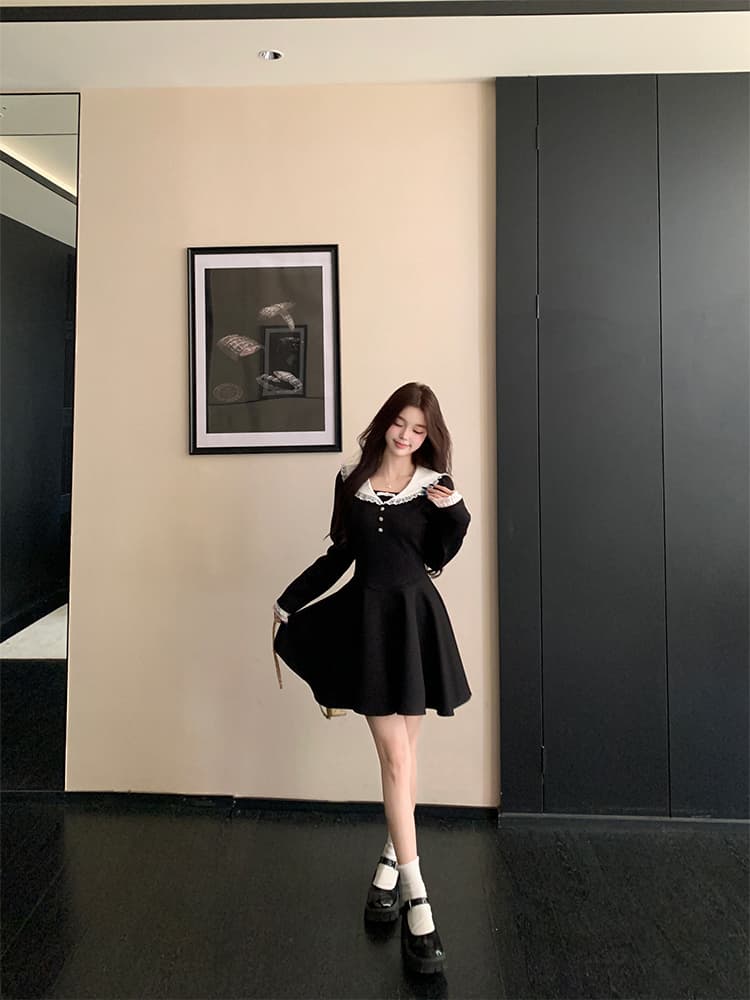 2026 학원 스타일 베이비 칼라 가을 겨울 의류 그는 벤 바람 두꺼운 신축성 니트 공주 드레스 상세 이미지 9
