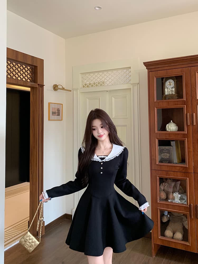 2026 학원 스타일 베이비 칼라 가을 겨울 의류 그는 벤 바람 두꺼운 신축성 니트 공주 드레스 상세 이미지 10