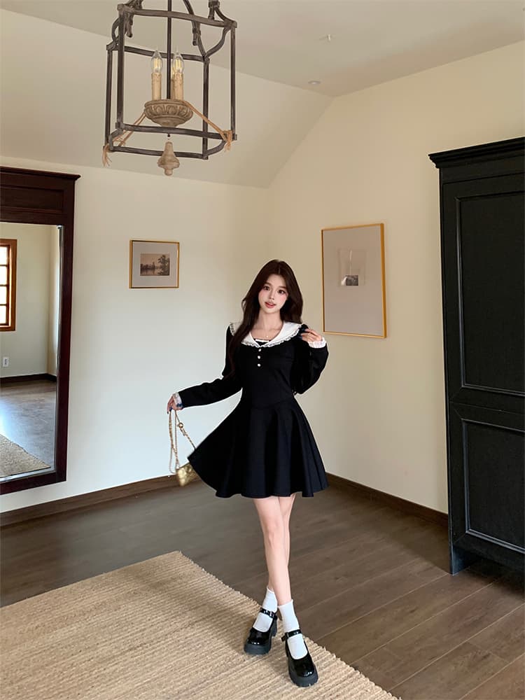 2026 학원 스타일 베이비 칼라 가을 겨울 의류 그는 벤 바람 두꺼운 신축성 니트 공주 드레스 상세 이미지 13