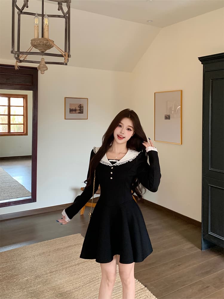 2026 학원 스타일 베이비 칼라 가을 겨울 의류 그는 벤 바람 두꺼운 신축성 니트 공주 드레스 상세 이미지 15