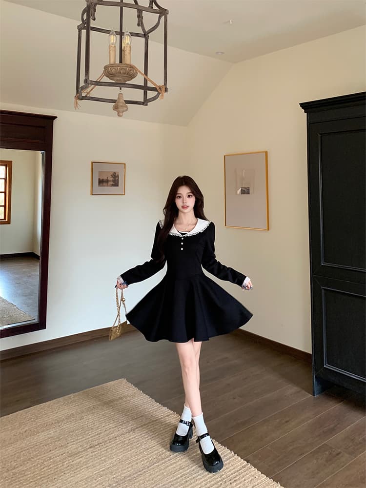 2026 학원 스타일 베이비 칼라 가을 겨울 의류 그는 벤 바람 두꺼운 신축성 니트 공주 드레스 상세 이미지 16