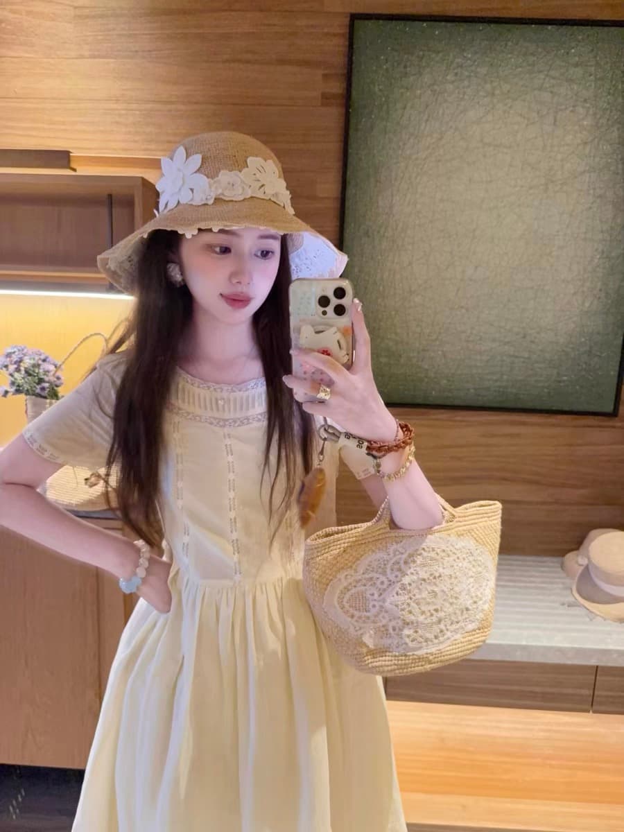 pinkmoon 골동품 인형 우유 황색 부드러운 센스 레이스 소녀 디스플레이 화이트 여름 롱 스커트 이미지 2