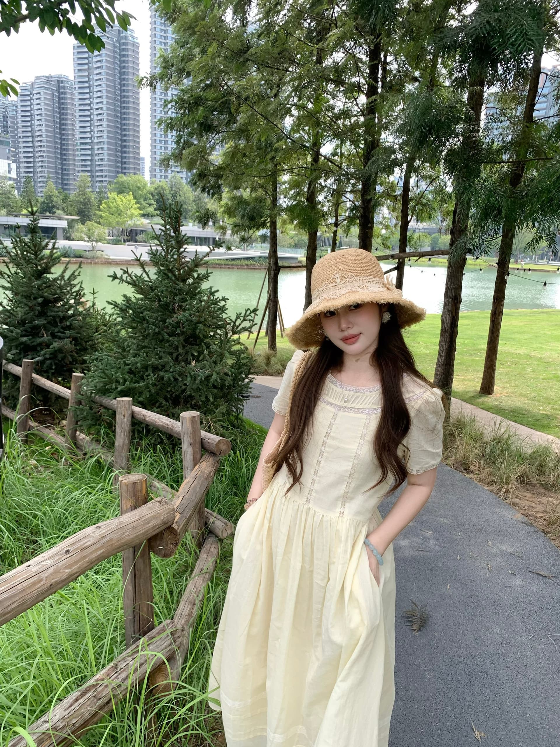 pinkmoon 골동품 인형 우유 황색 부드러운 센스 레이스 소녀 디스플레이 화이트 여름 롱 스커트 이미지 3