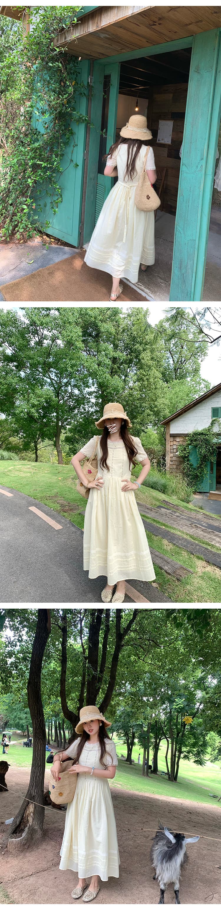 pinkmoon 골동품 인형 우유 황색 부드러운 센스 레이스 소녀 디스플레이 화이트 여름 롱 스커트 상세 이미지 5