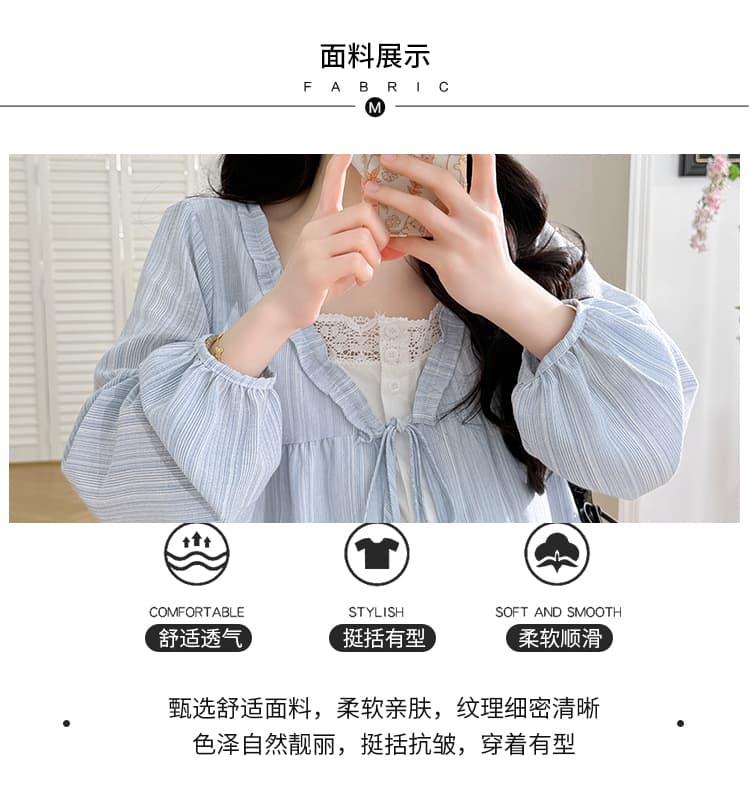 실사 새로운 봄 한국 스타일 루즈핏 페이크 레이어드 디자인 센스 프릴 임산부 셔츠 프랑스식 맨위 상세 이미지 8