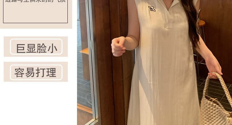여름 새로운 한 부서 루즈핏 캐주얼 POLO 칼라 민소매 조끼 임신 엄마 드레스 상세 이미지 10