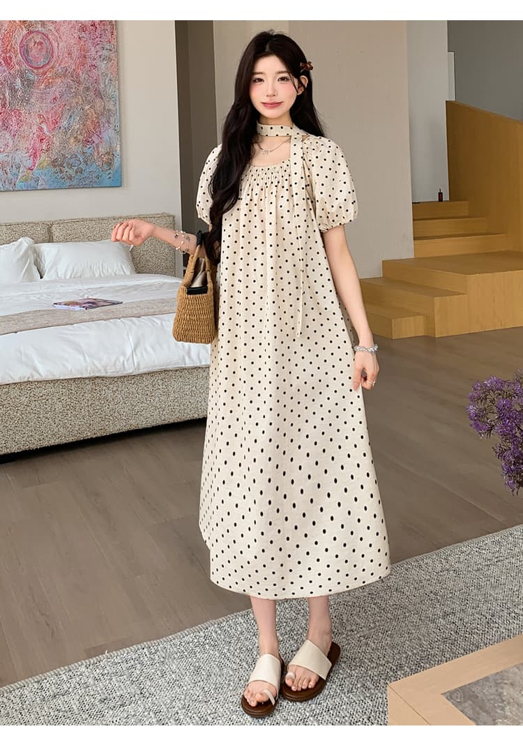 실사 질량 지금 한 부서 루즈핏 표지 배 프랑스식 도트 무늬 임신 엄마 롱 코트 드레스 보내기 리본 상세 이미지 17