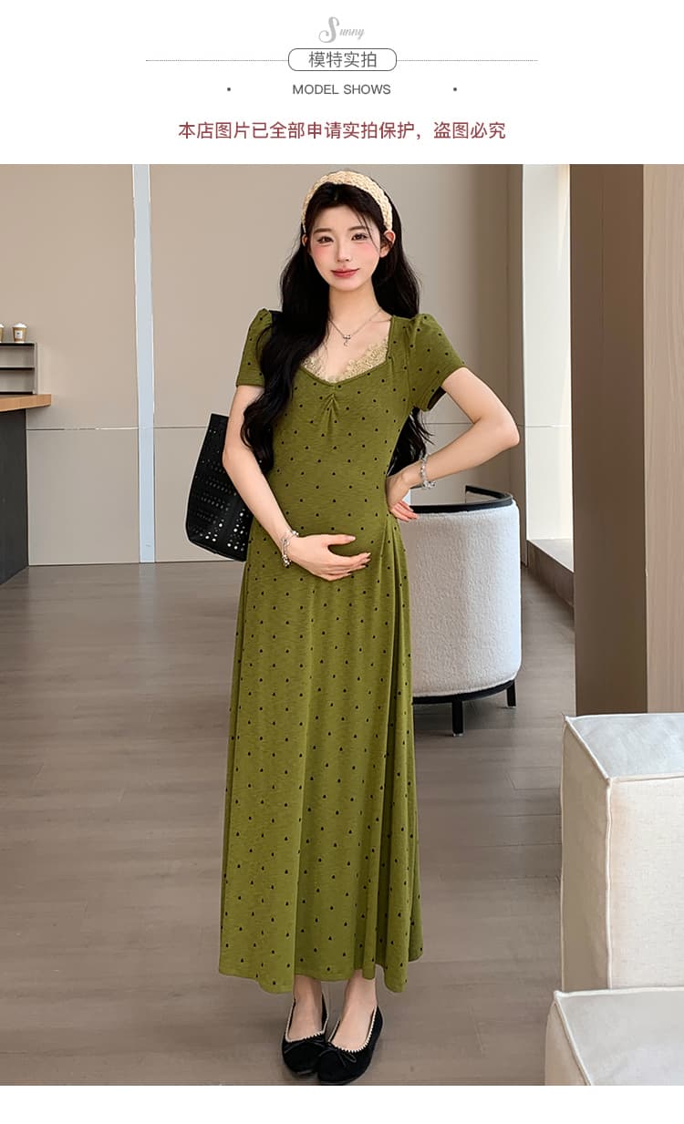 실사 여름 프랑스식 레이스 조각 레트로 천 금빛 바람 임신 엄마 디스플레이 화이트 식물 플러시 니트 롱 코트 드레스 상세 이미지 7
