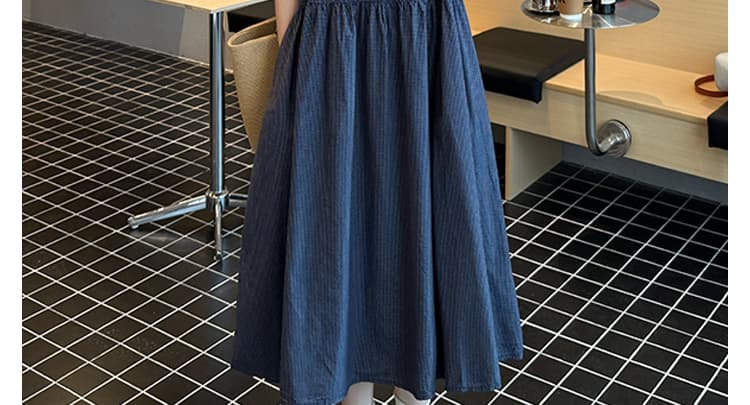여름 새로운 지금 한국 스타일 루즈핏 연령 감소 꽃잎 칼라 임신 엄마 체크무늬 드레스 상세 이미지 5