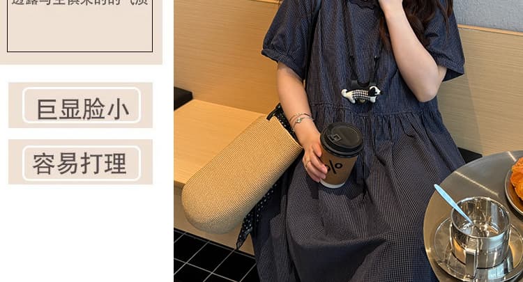 여름 새로운 지금 한국 스타일 루즈핏 연령 감소 꽃잎 칼라 임신 엄마 체크무늬 드레스 상세 이미지 10