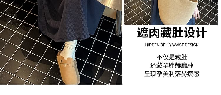 여름 새로운 지금 한국 스타일 루즈핏 연령 감소 꽃잎 칼라 임신 엄마 체크무늬 드레스 상세 이미지 13