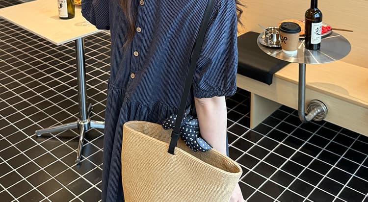 여름 새로운 지금 한국 스타일 루즈핏 연령 감소 꽃잎 칼라 임신 엄마 체크무늬 드레스 상세 이미지 19
