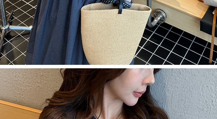 여름 새로운 지금 한국 스타일 루즈핏 연령 감소 꽃잎 칼라 임신 엄마 체크무늬 드레스 상세 이미지 32