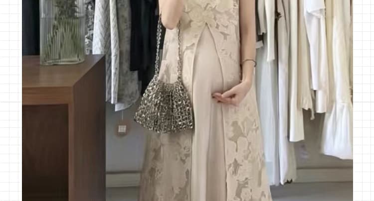 여름 새로운 무거운 작업 프랑스식 자카드 조끼 블라우스 미니멀리즘 슬립 드레스 임신 엄마 품격 세트 상세 이미지 2