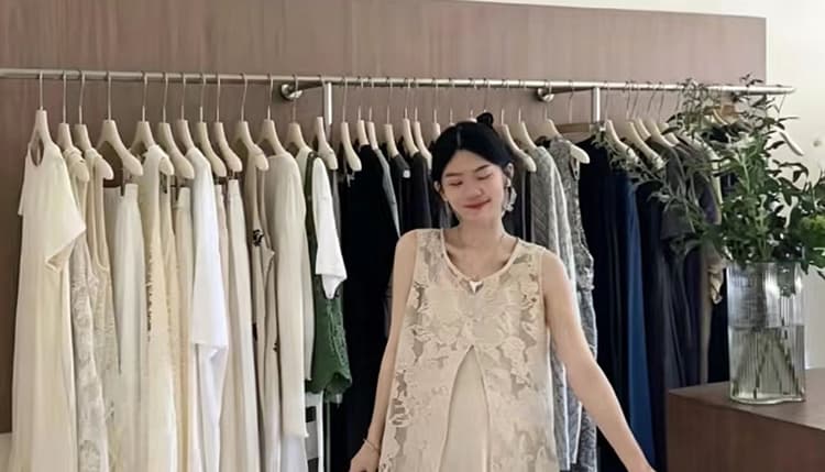 여름 새로운 무거운 작업 프랑스식 자카드 조끼 블라우스 미니멀리즘 슬립 드레스 임신 엄마 품격 세트 상세 이미지 18