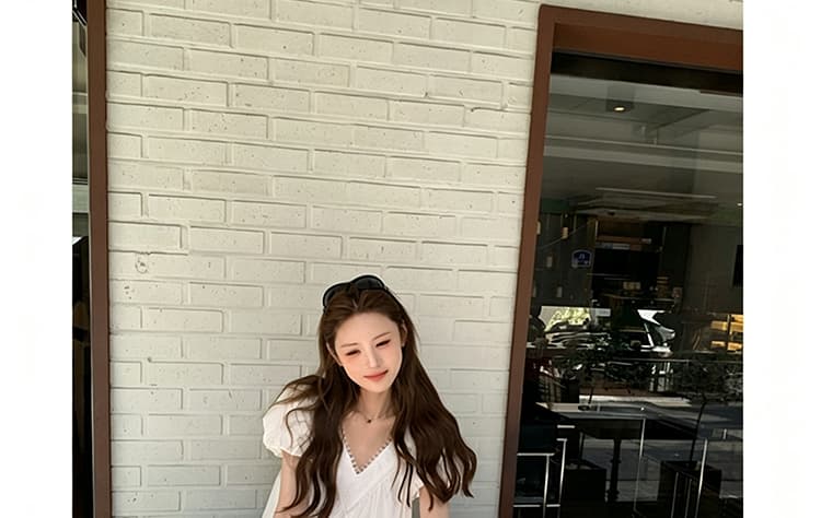 여름 새로운 프랑스식 레이스 V넥 루즈핏 표지 배 임신 엄마 신선함 샤오 바이 치마 상세 이미지 34
