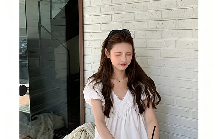 여름 새로운 프랑스식 레이스 V넥 루즈핏 표지 배 임신 엄마 신선함 샤오 바이 치마 상세 이미지 38