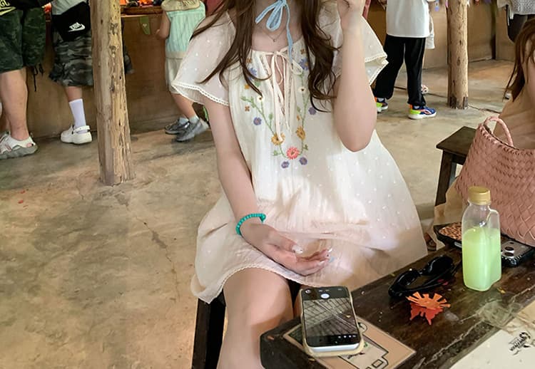 여름 새로운 한 부서 절묘한 자수 레이스 패치워크 임신 엄마 부드러운 드레스 상세 이미지 32