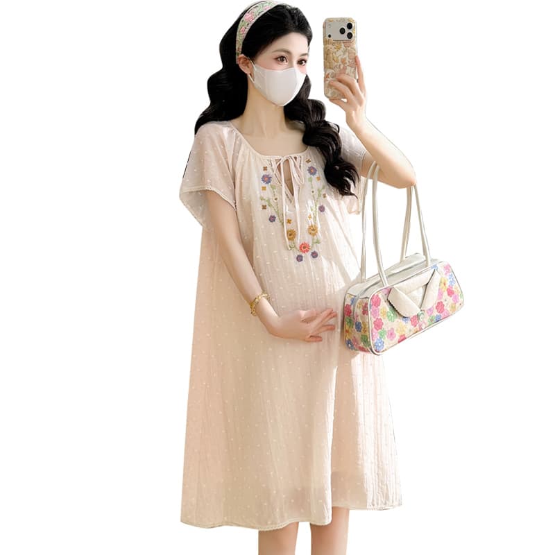 실사 지금 한 부서 절묘한 자수 레이스 패치워크 임신 엄마 부드러운 요정 가스 드레스 이미지 6
