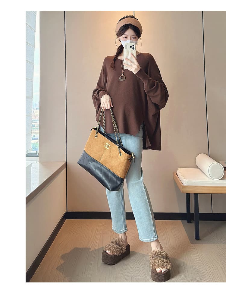 실사 새로운 가을 한국 스타일 루즈핏 느긋한 바람 배트윙 소매 니트 스웨터 임신 엄마 느슨함 센스 맨위 상세 이미지 18