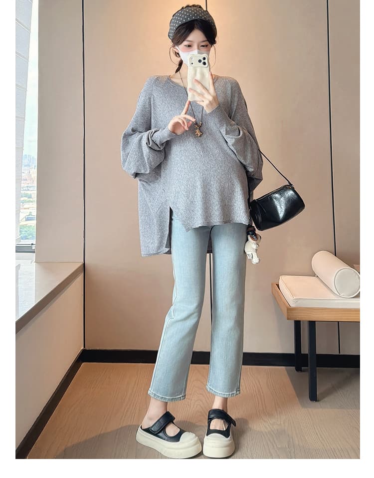 실사 새로운 가을 한국 스타일 루즈핏 느긋한 바람 배트윙 소매 니트 스웨터 임신 엄마 느슨함 센스 맨위 상세 이미지 39