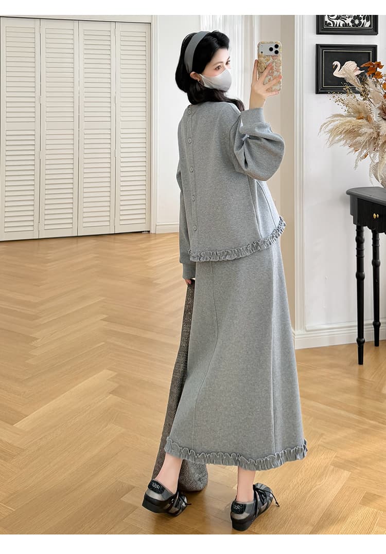 실사 새로운 가을 한국 스타일 패션 외국 가스 디자인 센스 프릴 임신 엄마 편안함 다용도 후드티 세트 상세 이미지 17