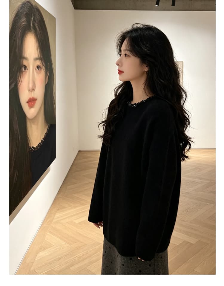 실사 지금 도트 무늬 나비 매듭 스카프 느긋한 바람 니트 맨위 프랑스식 도트 무늬 반 스커트 트렌디 엄마 세트 상세 이미지 18