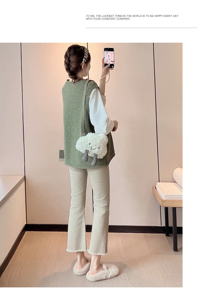 실사 지금 한국 스타일 캐주얼 다용도 면 긴팔 연령 감소 대 에디션 니트 베스트 임신 엄마 투피스 세트 상세 이미지 22