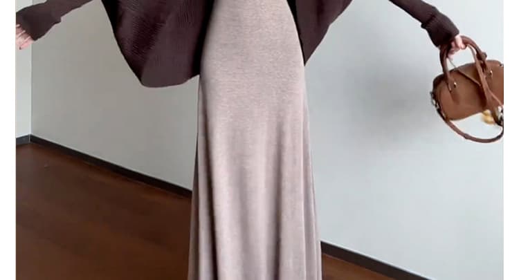 신제품 지금 한 부서 분위기 센스 느긋한 니트 재킷 슬립 롱 스커트 임신 엄마 빛 요리 한 바람 세트 상세 이미지 5