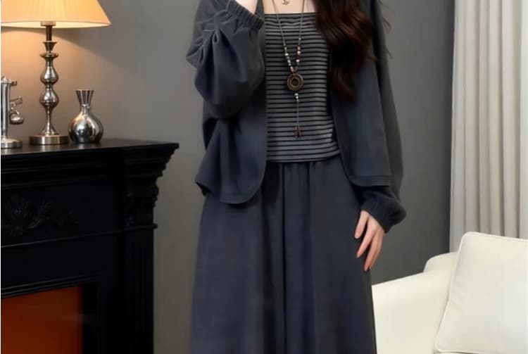 가을 새로운 캐주얼 카디건 코트 슬립 와이드 레그 팬츠 트렌디 엄마 외국 가스 패션 3종 세트 상세 이미지 43