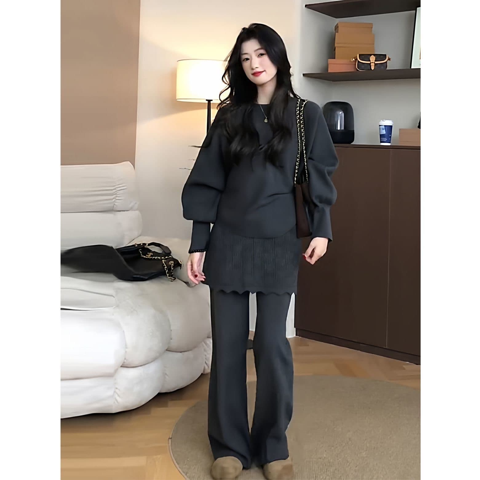 좋은 바늘 봄 인기 착용 가져 가라. 전체 집합 2026 새로운 라운드 넥 루즈핏 니트 스웨터 다용도 캐주얼 바지 투피스 세트 상세 이미지 20
