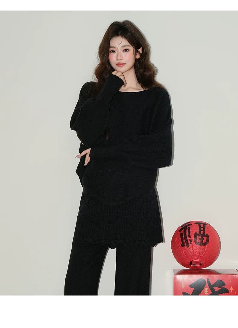 좋은 바늘 신년 섹션 2026 봄 새로운 니트 스웨터 여성 빛 럭셔리 명문 여성 바람 풀오버 방귀 커튼 투피스 세트 세트 상세 이미지 20